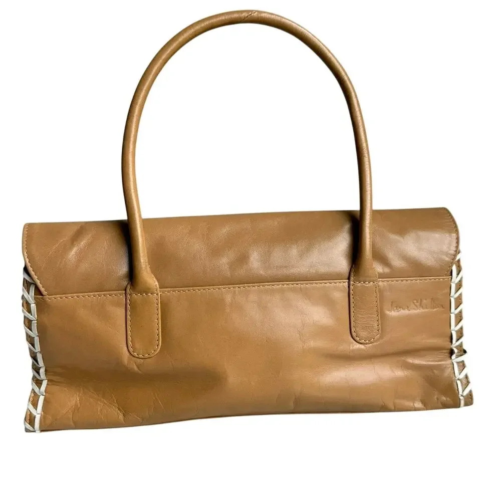 Jane Shilton Vintage Tan Leather Whipstitch Handbag British
